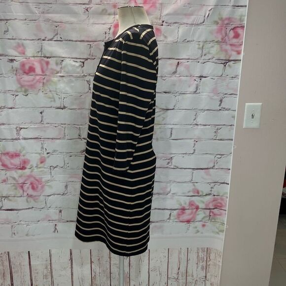J. Mclaughlin Women's 3/4 Sleeves Black Tan Stripes Quarter Button Casual Dress - Picture 6 of 10
